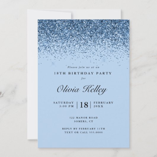 Glitter Border Birthday, Blue Invitation Kaart (Voorkant)