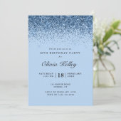 Glitter Border Birthday, Blue Invitation Kaart (Staand voorkant)