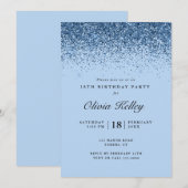 Glitter Border Birthday, Blue Invitation Kaart (Voorkant / Achterkant)