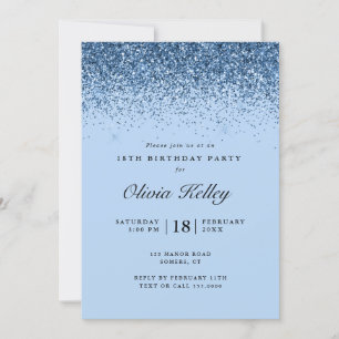 Glitter Border Birthday, Blue Invitation Kaart