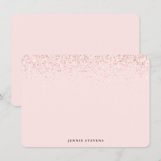 Glitter Border, Blush Pink Personalized Notitiekaartje (Voorkant / Achterkant)