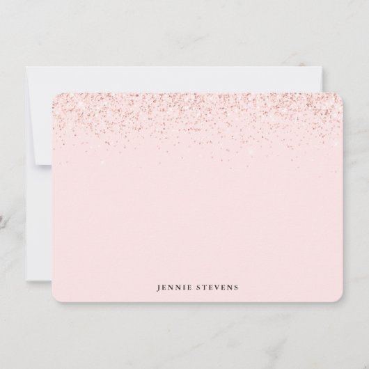 Glitter Border, Blush Pink Personalized Notitiekaartje (Voorkant)