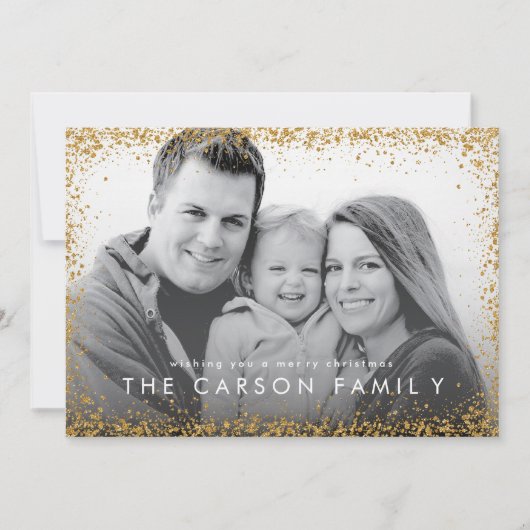 Glitter Border Kerstcard in Faux Gold Glitter Feestdagenkaart (Voorkant)