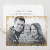 Glitter Border Kerstcard in Faux Gold Glitter Feestdagenkaart (Voorkant / Achterkant)