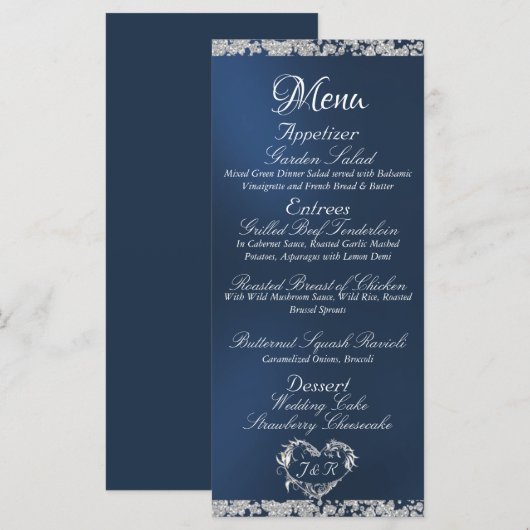 Glitter Border op Blue Wedding Menu (Voorkant / Achterkant)