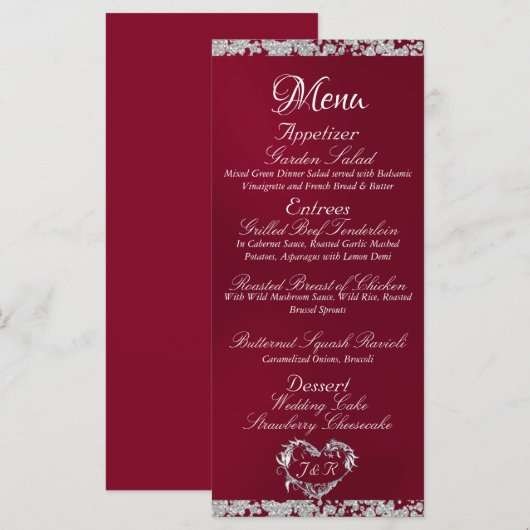 Glitter Border op Bourgogne Wedding Menu (Voorkant / Achterkant)
