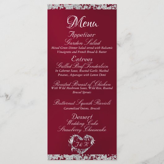 Glitter Border op Bourgogne Wedding Menu (Voorkant)