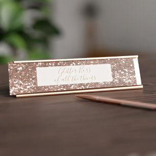 Glitter Boss Roos Gold Desk Naam Bord Bureau Naambordje