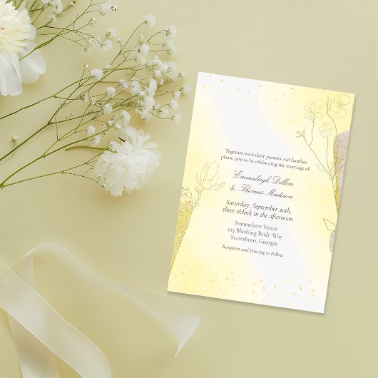 Glitter Botanical Radiant Yellow Wedding Kaart
