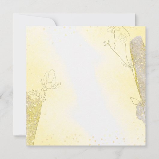 Glitter Botanische Radiant Gele Vierkante Bruiloft Kaart (Achterkant)