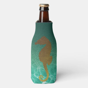 Glitter Bottle Cooler Gold Seahorse and Turquoise