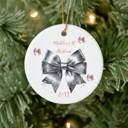 Glitter Bow Baby's eerste kerst Keramisch Ornament (Boom)