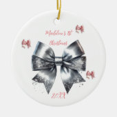Glitter Bow Baby's eerste kerst Keramisch Ornament (Voorkant)