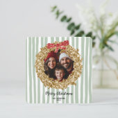 Glitter Bow Merry Christmas Wreath Familie Foto Kaart (Staand voorkant)