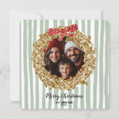 Glitter Bow Merry Christmas Wreath Familie Foto Kaart (Voorkant)