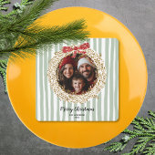 Glitter Bow Merry Christmas Wreath Familie Foto Kaart