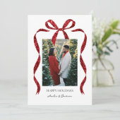 Glitter Bow with Photo Minimalist Christmas Card (Staand voorkant)