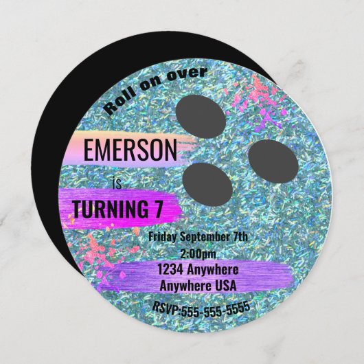 Glitter BOWLING BALL, bowling, Glow-verjaardagsfee Kaart (Voorkant / Achterkant)