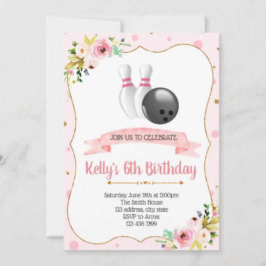 Glitter bowling party-uitnodiging kaart (Voorkant)