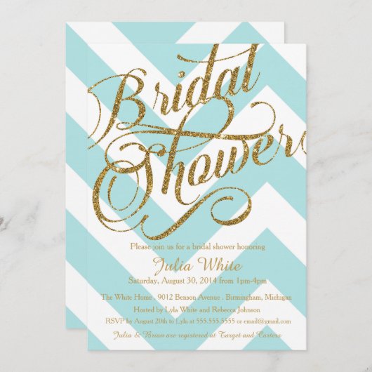 Glitter Bridal Shower Invitation Chevron Kaart (Voorkant / Achterkant)