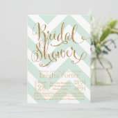 Glitter Bridal Shower Invitation Mint Gold Chevron Kaart (Staand voorkant)