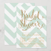 Glitter Bridal Shower Invitation Mint Gold Chevron Kaart (Voorkant / Achterkant)