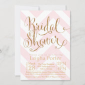 Glitter Bridal Shower Invitation Pink Gold Chevron Kaart (Voorkant)