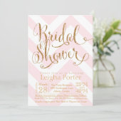 Glitter Bridal Shower Invitation Pink Gold Chevron Kaart (Staand voorkant)