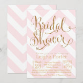 Glitter Bridal Shower Invitation Pink Gold Chevron Kaart (Voorkant / Achterkant)