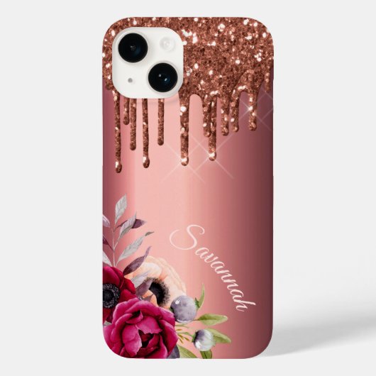 Glitter bronze koper metallisch monogram bloem Case-Mate iPhone case (Achterkant)