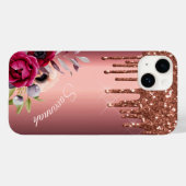 Glitter bronze koper metallisch monogram bloem Case-Mate iPhone case (Achterkant (horizontaal))