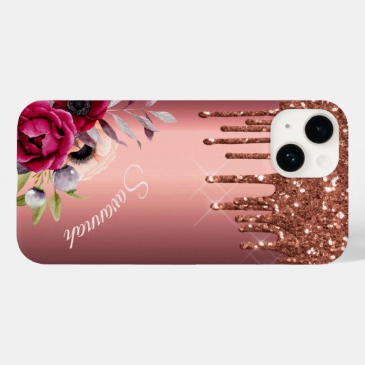 Glitter bronze koper metallisch monogram bloem Case-Mate iPhone case (Achterkant (horizontaal))