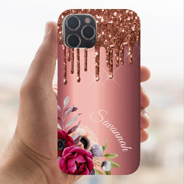 Glitter bronze koper metallisch monogram bloem Case-Mate iPhone 14 hoesje