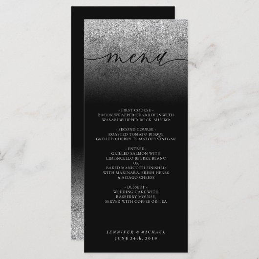 Glitter bruiloft ceremonie diner menu (Voorkant / Achterkant)