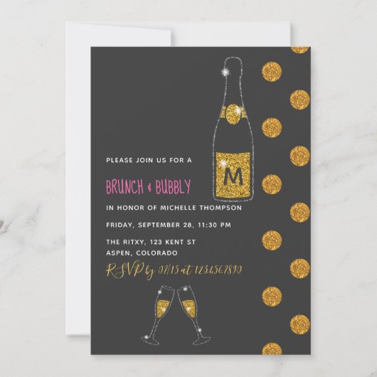 Glitter Brunch en Bubble Bridal Shower Invitation Kaart (Voorkant)