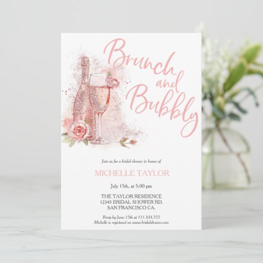 Glitter Brunch en Bubbly Champagne Vrijgezellenfee Kaart (Staand voorkant)