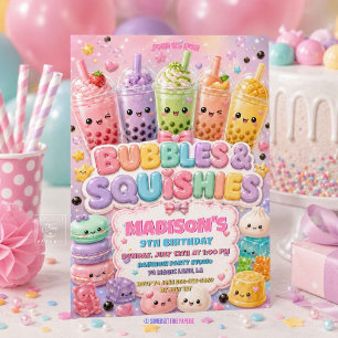 Glitter Bubble Tea en Squishy Verjaardagsfeestje Kaart