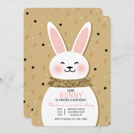 Glitter Bunny Uitnodiging (Voorkant / Achterkant)