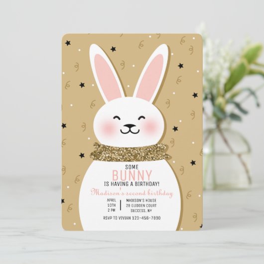 Glitter Bunny Uitnodiging (Staand voorkant)