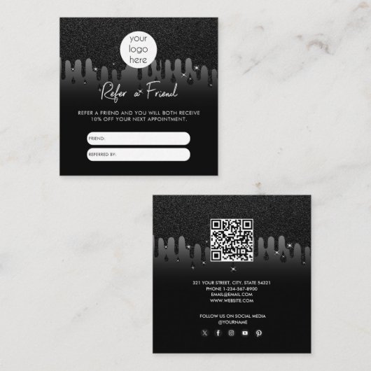 Glitter Business Verwijs een vriend Verwijzing Kaa Vierkante Visitekaartje (Voorkant / Achterkant)