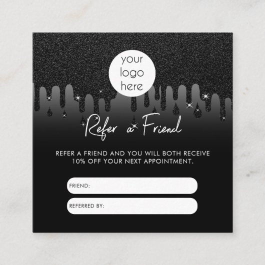 Glitter Business Verwijs een vriend Verwijzing Kaa Vierkante Visitekaartje (Voorkant)