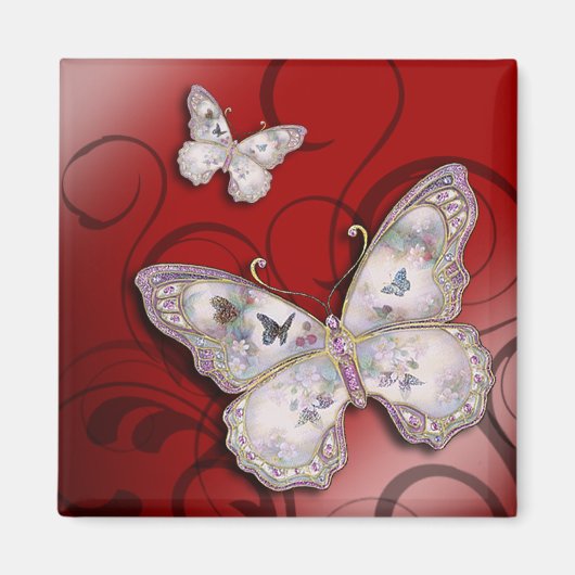 "Glitter Butterflies" (rood) van Cheryl Daniels Magneet (Voorkant)