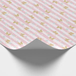 Glitter Butterflies roze Stripes Girly Cadeaupapier
