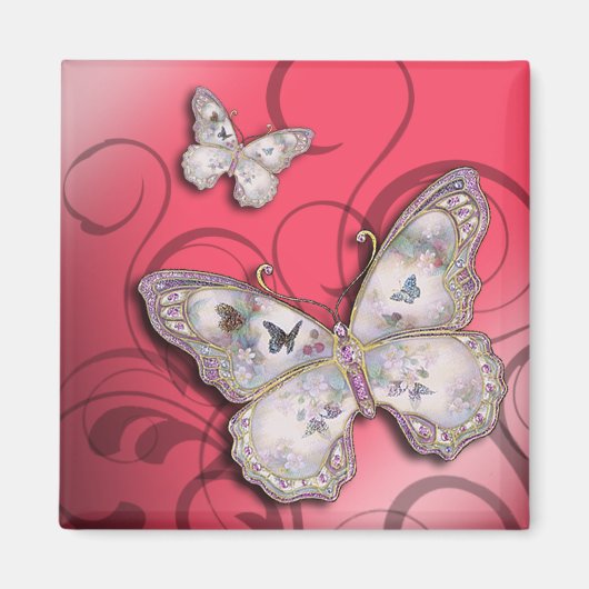 "Glitter Butterflies" (roze) van Cheryl Daniels Magneet (Voorkant)