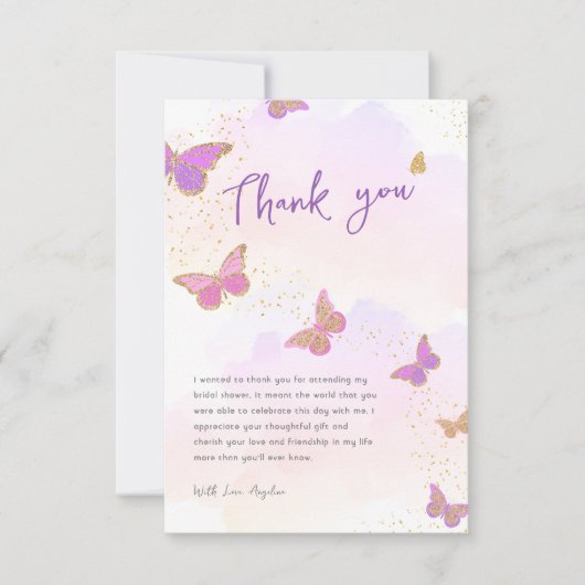 Glitter Butterflies Vrijgezellenfeest Dank u Kaart (Voorkant)