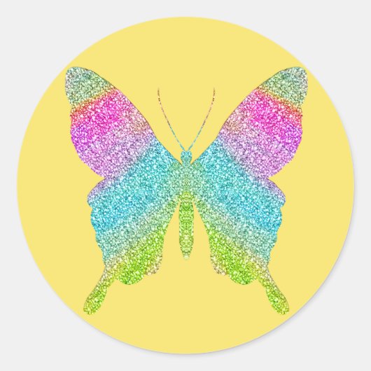 Glitter Butterfly -Kies uw achtergrondkleur! Ronde Sticker (Voorkant)
