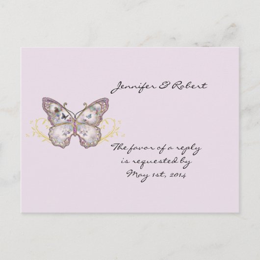 Glitter Butterfly op Lavendel RSVP Briefkaart (Voorkant)