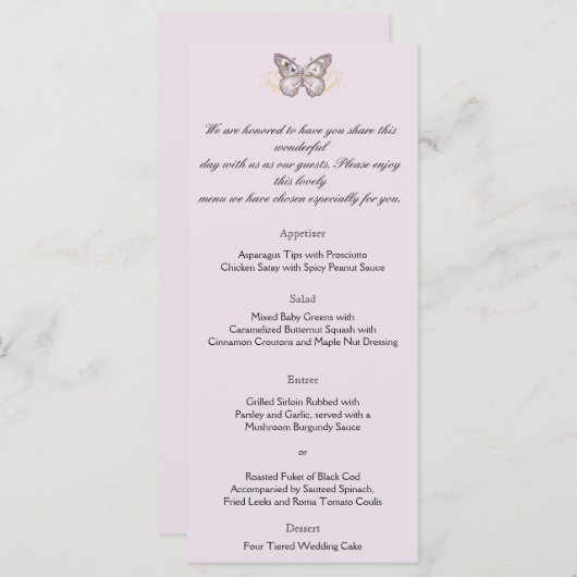 Glitter Butterfly op Lavendel Wedding Menu (Voorkant / Achterkant)
