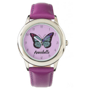 Glitter Butterfly Paars Horloge
