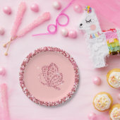 GLITTER Butterfly | roze baby Papieren Bordje (Feest)